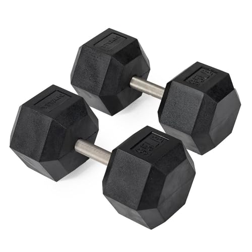 Titan Fitness Free Weights, Rubber Coated Hex Dumbbell, Straight Stainless Steel Handle, Strength Training, Full Body Workout - style: Adjustable