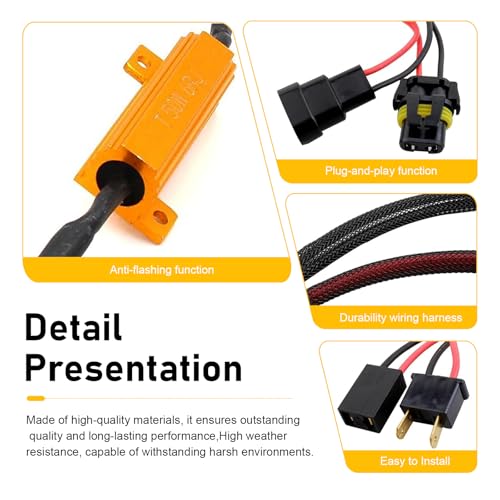 2PCS Car LED Light Bulb Decoders, 9005/9006 50W 6Ohm LED Load Resistor Kit, Headlight Anti Flicker Error Decoder, Universal Car Fog Turn Signal Bulb Load Resistor Relay Harness Adaptor(Black)