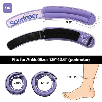 Sportneer Ankle Weights 0.5/1/2/3/5 LBS 1 Pair Wrist Leg Arm Weights - color: Purple, size: 1 lb x 2