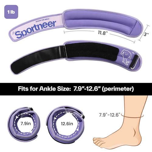 Sportneer Ankle Weights 0.5/1/2/3/5 LBS 1 Pair Wrist Leg Arm Weights - color: Purple, size: 1 lb x 2