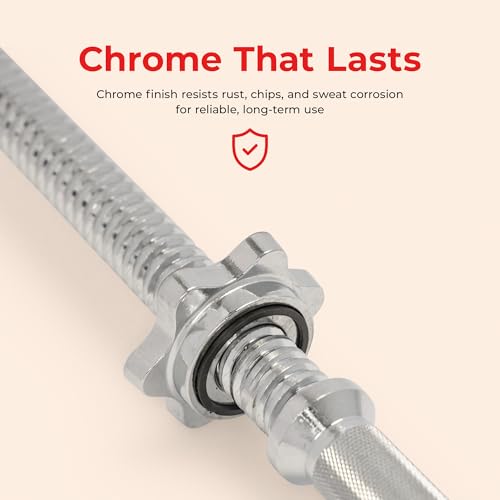 & Fitness Standard Threaded Dumbbell Handle Pairs – 14" and 24" Chrome Options with Star-Lock Collars, Solid Steel, Fits 1" Plates, Knurled Grip - style: 24-Inch Premium