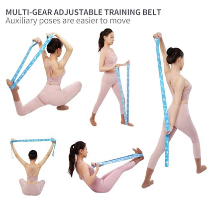 Yoga Strap with 10/12 Loops - Multi-Functional Stretch Band for Pilates, Dance, Gymnastics, Physical Therapy, Flexibility & Resistance Training, Ballet, Latin Workouts - color: Blue