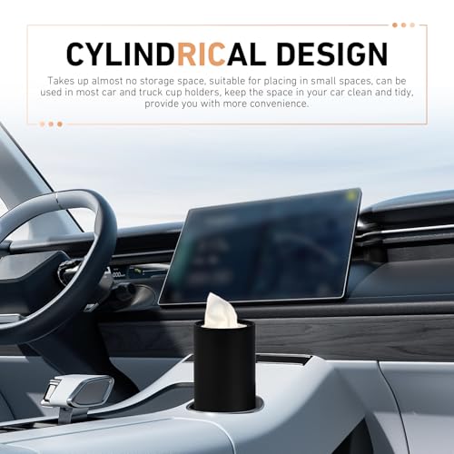4 PCS Car Tissue Holder, Car Cup Holder Convenient Travel Tissue Tube, Refillable Auto Cup Holder Round Napkin Container with 120 Sheets Facial Tissues, Universal for Most Cars (Black)