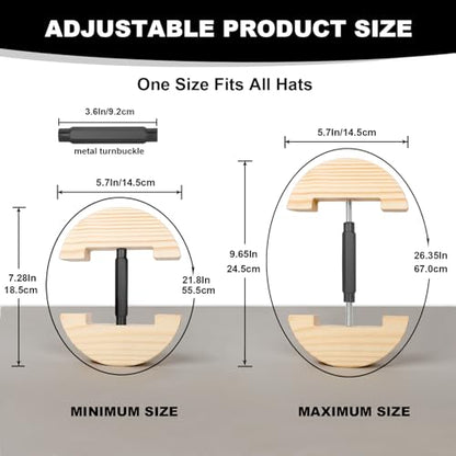 Hat Stretcher for Fitted Hats, Cowboy Hat Stretcher Fitted Hat 7 to 8 1/2, Adjustable Wooden Hat Jack Stretcher Fits All Caps - color: Black