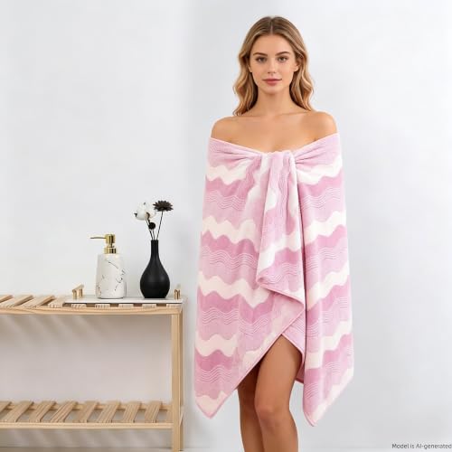 Microfiber Bath Towel 35x70in - Ultra Soft Quick Dry, Lightweight for Gym, Spa, Travel | Hotel Grade & Multi-Use| Single Pack - color: Pink and White Stripe, size: 35*70 Inches