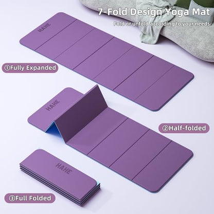 HAHE 7-Fold Design Extra Thick Yoga Mat 72"L x 24"W x 0.47",TPE Fitness Exercise Mats, Non-Slip Foldable Yoga Mat, High Density, Portable for Men & Women, Yoga, Pilates, Home Gym