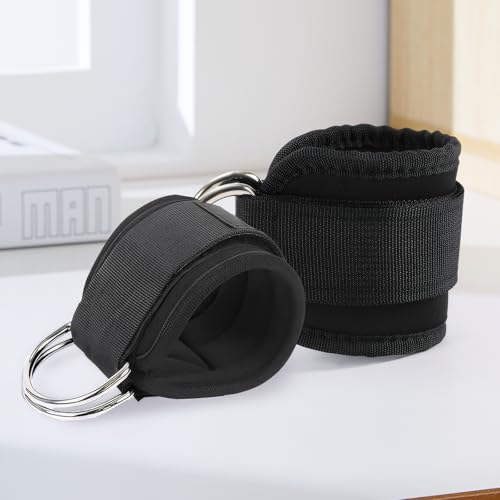 2 PCS Weightlifting Straps with D Ring,Adjustable Wrist Cuffs Gym,Padded Wrist Cuffs,for Cable Machines Strength Training Equipment,Black