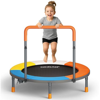 3FT Toddler Trampoline for Kids Ages 1-6, 36" Foldable Mini Trampoline with Adjustable Handle, Indoor/Outdoor Rebounder, Colorful Jumping Mat, Quiet Elastic Band, Safety No-Gap, Max Load 100 LBS