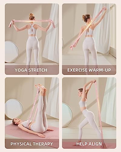 YOTTOY Yoga Strap and Resistance Bands-Exercise Elastic Bands for Working Out Women with 10 Loops-Perfect for Stretching and Physical Therapy - color: pink
