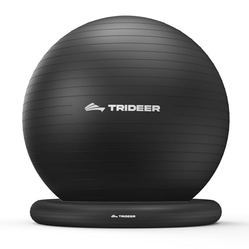Trideer Exercise Ball for Office Desk, Yoga Ball Chair to Relieve Back Pain, Stability & Fitness Ball Seat with Base, Home Gym Core Workout, Abs, Stretching & Therapy - color: Black, size: L(23-26inches/58-65cm)