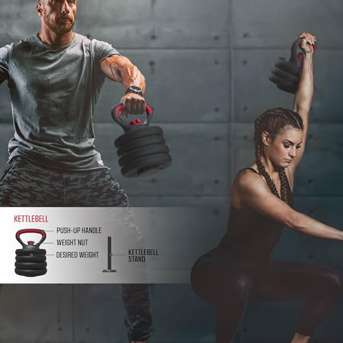 SmartBell Gym, 60 lbs. 4-in-1 Adjustable Interchangeable Dumbbell, Barbell, and Kettlebell Weight Set, Black