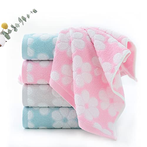 Hand Towels Set of 4 Floral Pattern 100% Cotton Soft Absorbent Decorative Towel for Bathroom (Pink)