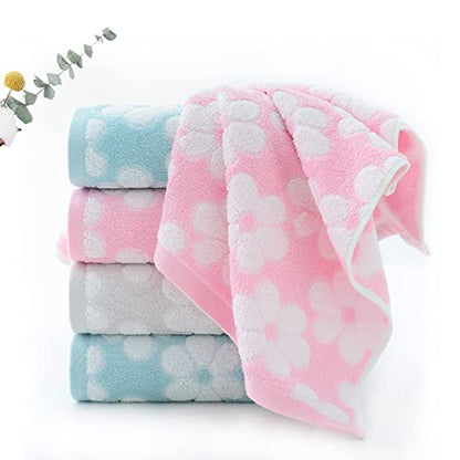 Hand Towels Set of 4 Floral Pattern 100% Cotton Soft Absorbent Decorative Towel for Bathroom (Pink)