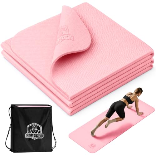 HAPBEAR Foldable Yoga Mat - 72"x24"x0.24" (6mm), Non-Slip TPE Exercise Mat - color: Pink