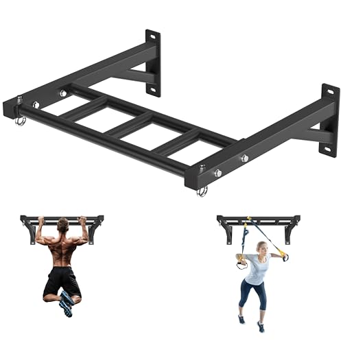 Pull Up Bar Wall Mounted, 600lbs Heavy Duty Chin Up Bar, 24" Multi-Grip Strength Training Pull-up Bars, for Garage Indoor Basement Workout Strength Training Equipment with Round Anchors