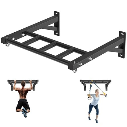Pull Up Bar Wall Mounted, 600lbs Heavy Duty Chin Up Bar, 24" Multi-Grip Strength Training Pull-up Bars, for Garage Indoor Basement Workout Strength Training Equipment with Round Anchors