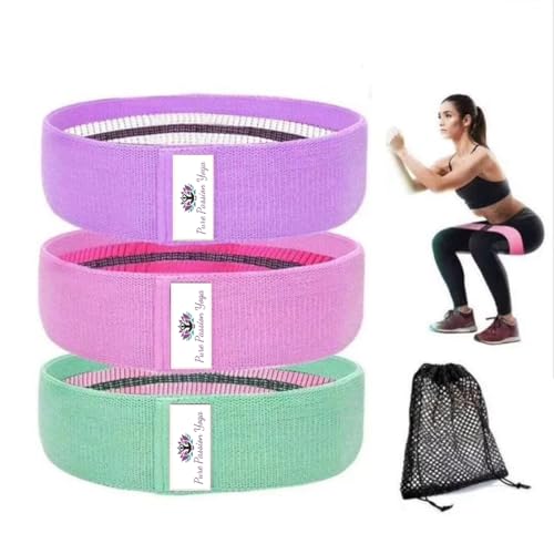 Fabric Resistance Band Set | 3 Tension Bands with Carrying Bag | Fabric Resistance Bands for Hips & Glutes Workouts