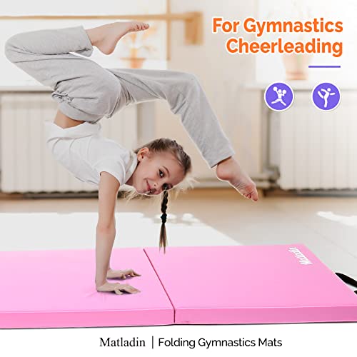 Matladin 8' Folding Gymnastics Gym Exercise Aerobics Mat, 8ft x 2ft x 2in PU Leather Tumbling Mats with Hook & Loop Fastener for Stretching Yoga Cheerleading Martial Arts