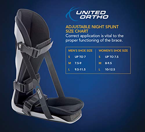 United Ortho USA12033 Plantar Fasciitis Adjustable Leg Support Brace Fits Right or Left Foot for Soreness Relief, Foot Pain and Stretching, Small, Black - size: Small