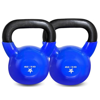 Yes4All Kettlebell, 5-100 LB Vinyl Coated Cast Iron Strength Training Kettlebells for Home Gym Exercises, Fitness, Full Body Workout Equipment, Push Ups, and Grip Strength - color: H. 40LB - Dark Blue, style: Vinyl Coated - Pair