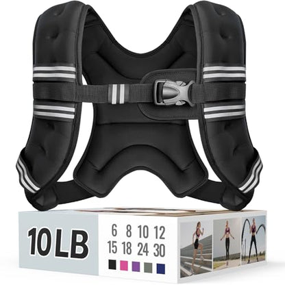 Weighted Vest, 6lb/8lb/10lb/12lb/15lb/18lb/20lb/24lb/30lb for Men Women, Reflective Stripe Adjustable Buckle, Comfortable Durable Rucking Vest for Walking Running Strength Training