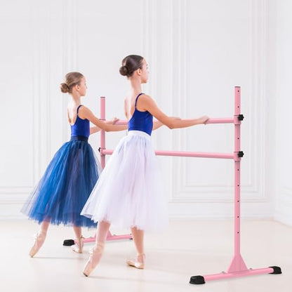 Dolibest Freestanding Ballet Bar, Height Adjustable Ballet Bar, Heavy Duty Dance Bar, with Non-Slip Rubber Pads, Enhanced Stability, Dance/Yoga/Fitness Stretching Bar, Ideal for Kids and Adults - color: Pink- 5ft Steel Cross Bar