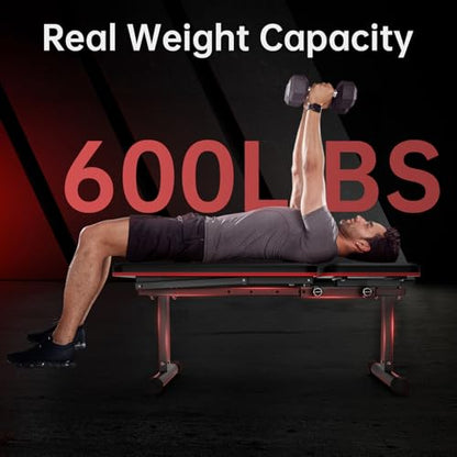 PASYOU Adjustable Weight Bench, 660LBS Foldable Workout Bench, Multi-Angle Incline Exercises Bench Compact Bench Press Full Body Strength Training Bench for Home Gym, Free-Assembly