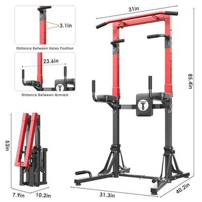 SogesPower Foldable Power Tower Pull Up Bar Station,FreeStanding Dip Bar