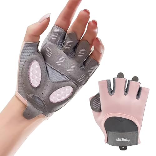 Workout Gloves for Men & Women – Fingerless Gym Gloves for Weight Lifting, Crossfit, Fitness, Exercise & Training with Silicone Grip Dots for Secure Hold & Palm Padding Protection - color: Pink, size: Medium: 7.1–7.7"