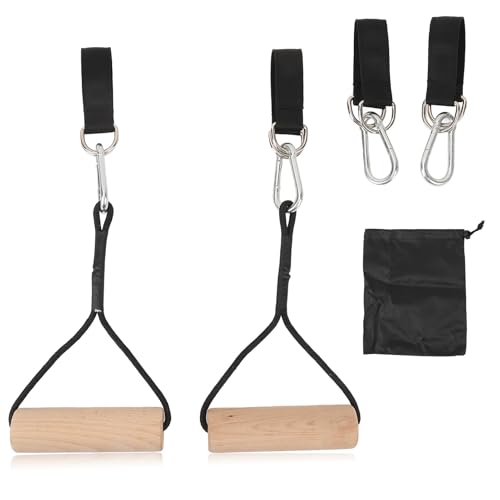 Pull Up Handle Strength Trainer, Wooden Gymnastic Rings Portable Gymnastic Hanging Rings Non Slip Gym Rings with Storage Bag for Outdoor Home Gym