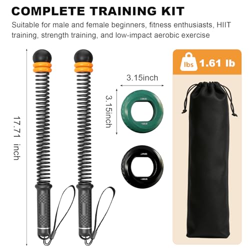 2PCS Weighted Ropeless Battle Ropes for Home Gym, Heavy Duty Portable Cordless Battle Rope with 2 Grip Strengtheners & Poster, Quiet Battle Rope Sticks for HIIT, Strength & Cardio Men & Women