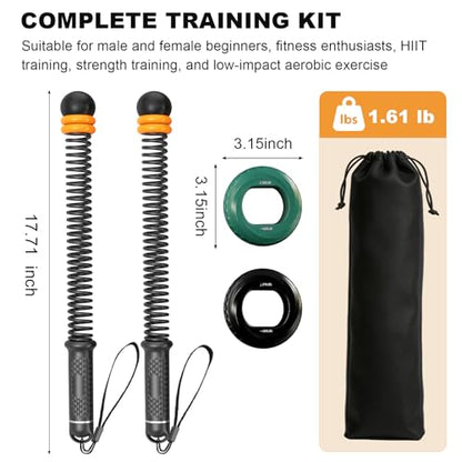 2PCS Weighted Ropeless Battle Ropes for Home Gym, Heavy Duty Portable Cordless Battle Rope with 2 Grip Strengtheners & Poster, Quiet Battle Rope Sticks for HIIT, Strength & Cardio Men & Women