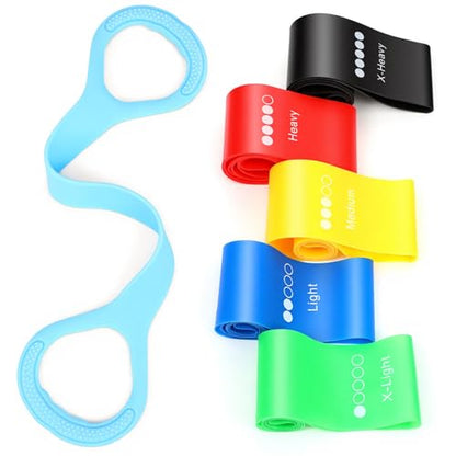 6 Pcs Figure 8 Resistance Band, Arm Resistance Bands with Handles, Loop Stretch Exercise Band Set for Physical Therapy, Yoga, Pilates, Women ＆ Men