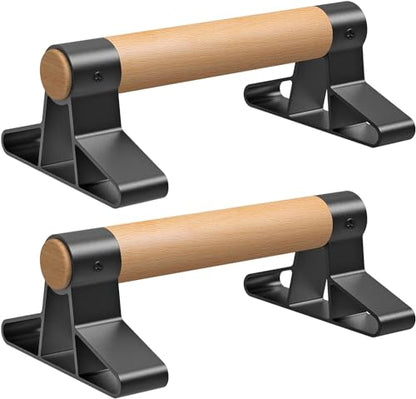 SELEWARE Wood Push Up Bars Steel Calisthenic Parallette Bars Handstand Bars - color: A: Wood Grip (10"L x 4"H)
