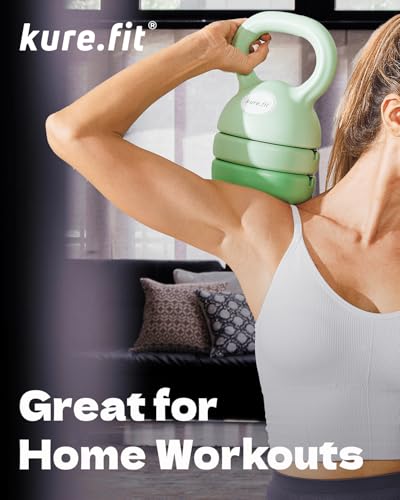 Adjustable Kettlebell | 5 lb - 12 lb | Kettlebell Weights Set for Home Gym | Full-Body Workouts, Strength Training, Weight Loss | Fabric Booty Band | Beginners & Women - color: Sage