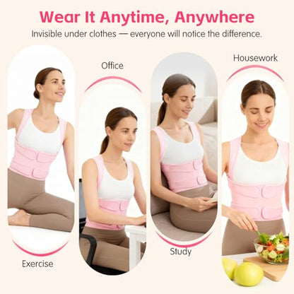 Posture Corrector for Women & Men, Adjustable Back Brace with Shoulder Straightener & Lumbar Support for Upper & Lower Back Pain Relief, Spine Support, Hunchback & Scoliosis, Pink, Small