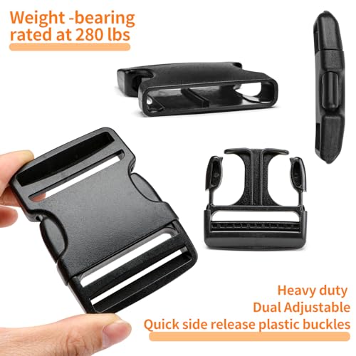 BEYOURD 2" Heavy-Duty Buckle & Straps Set: 6-Pack Side Release Plastic Buckles, 6 Yards of Thick Nylon Webbing, 12 Tri-Glide Slide Clips, No Sewing Required (2 Inch Combo Set) - style: 2" Combo Set