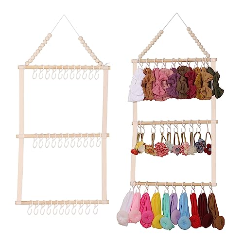 Headband Holder Organizer for Girls Baby Headbands Hair Accessories Organizer Hair Bows Storage Hanging Decor for Nursery Toddler Girls Room (Beige) - color: Beige