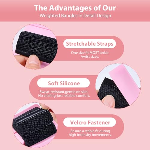 Pilates Wrist and Ankle Weights for Women - Adjustable Weighted Bangles for Men, 2 lbs Weighted Arm Bands Foot Leg Weights for Walking, Yoga, Training, Exercise, Running, Set of 2 (1LB Each) - color: Pink