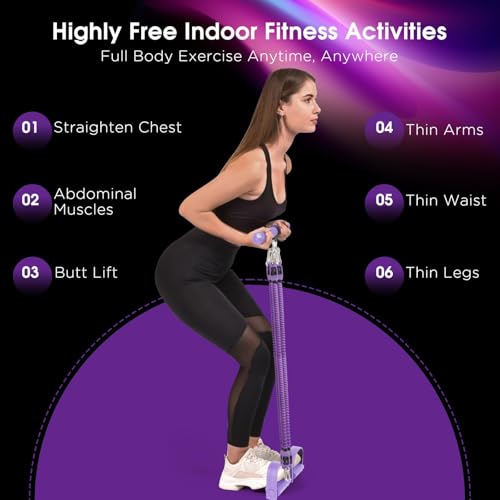Upgrade Pedal Resistance Band, 4-Tube Elastic Sit Up Pull Rope for Men and Women,Pedal Puller for Strength Training,Foot Resistance Rope for Physical Therapy with 5Pcs Exercise Bands - color: Purple