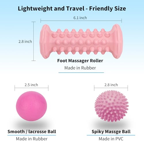 Plantar Fasciitis Relief Pink Set,Foot Roller Massager,Massage Lacrosse Ball,Spiky Ball Therapy Set for Relieve Plantar Fasciitis,Neuropathy Pain Relief Feet,Deep Tissue Muscle Massage - color: Pink Combination