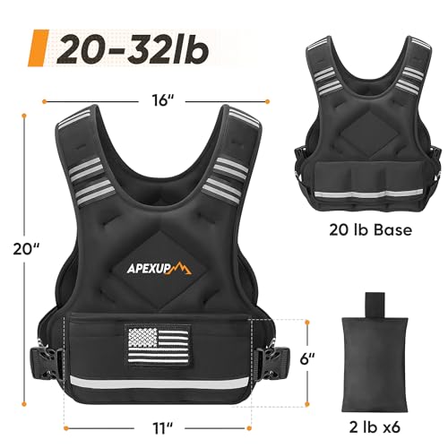 Adjustable Weighted Vest, 4-10lb/12-18lb/20-32lb Vest with 6 Ironsand Weights and Large Pocket, Weight Vest for Men Women Strength Training, Running, Walking - color: Black, size: 20-32lbs