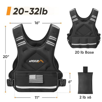 Adjustable Weighted Vest, 4-10lb/12-18lb/20-32lb Vest with 6 Ironsand Weights and Large Pocket, Weight Vest for Men Women Strength Training, Running, Walking - color: Black, size: 20-32lbs