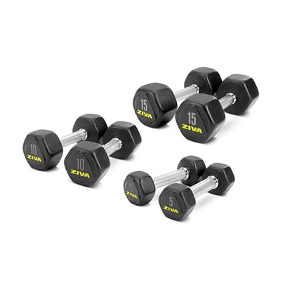 ZIVA Premium Hex Dumbbells – Commercial Grade Rubber Urethane Coated Free Weights for Strength Training, Weightlifting, Home Gym – Durable Steel Core – Sold in Pairs and Sets - style: v) 3 Pair Starter Set