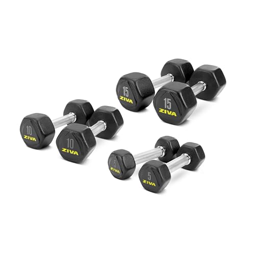 ZIVA Premium Hex Dumbbells – Commercial Grade Rubber Urethane Coated Free Weights for Strength Training, Weightlifting, Home Gym – Durable Steel Core – Sold in Pairs and Sets - style: v) 3 Pair Starter Set