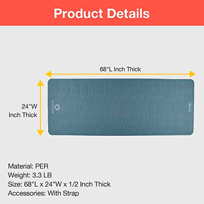 PRIMASOLE Yoga Mat Eco-Friendly Material 1/2 inch Non-Slip Yoga Pilates Fitness at Home & Gym 4 Colors with Carrying Case & Strap - color: Jango Green & Black