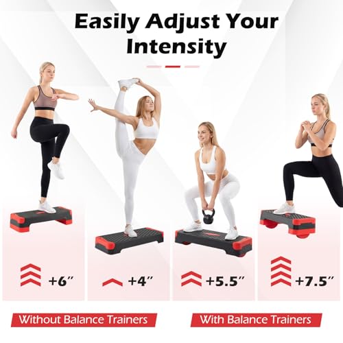 Goplus 3-in-1 Aerobic Step Platform, 600 LBS Adjustable Exercise Stepper with 4-Level Risers, Balance Trainers, Resistance Band, Non-Slip Workout Stepper for Home Gym, Cardio, Strength Training