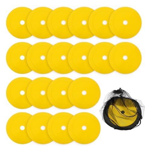 Flat Cones Spot Markers, Non-Slip Spot Marker Agility Dot Soccer Cones with Drawstring Bags - color: Yellow