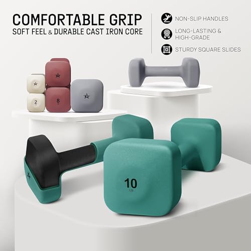 Yes4All Square Neoprene Dumbbell Set for Women/Men, Workout Hand Weight Dumbbells Set of 2, 2lb - 20lb with 4 Colors, Anti-Roll, Anti-Slip Exercise Dumbbells Weights for Home Gym,
