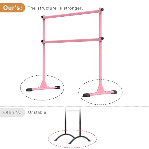 Freestanding Height Adjustable Ballet Barre - color: 4ft (Steel Crossbar, Pink)